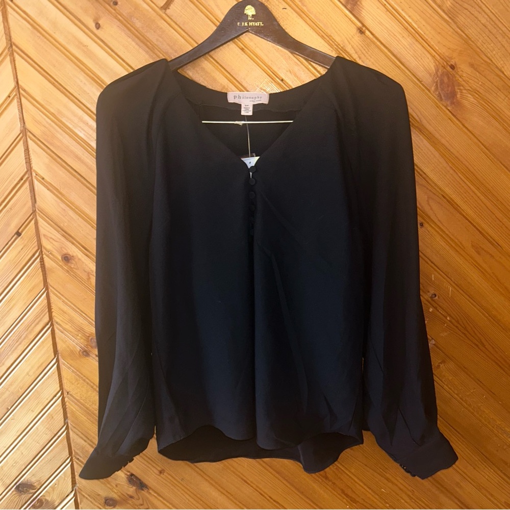 NWT philosophy republic black sheer blouse small